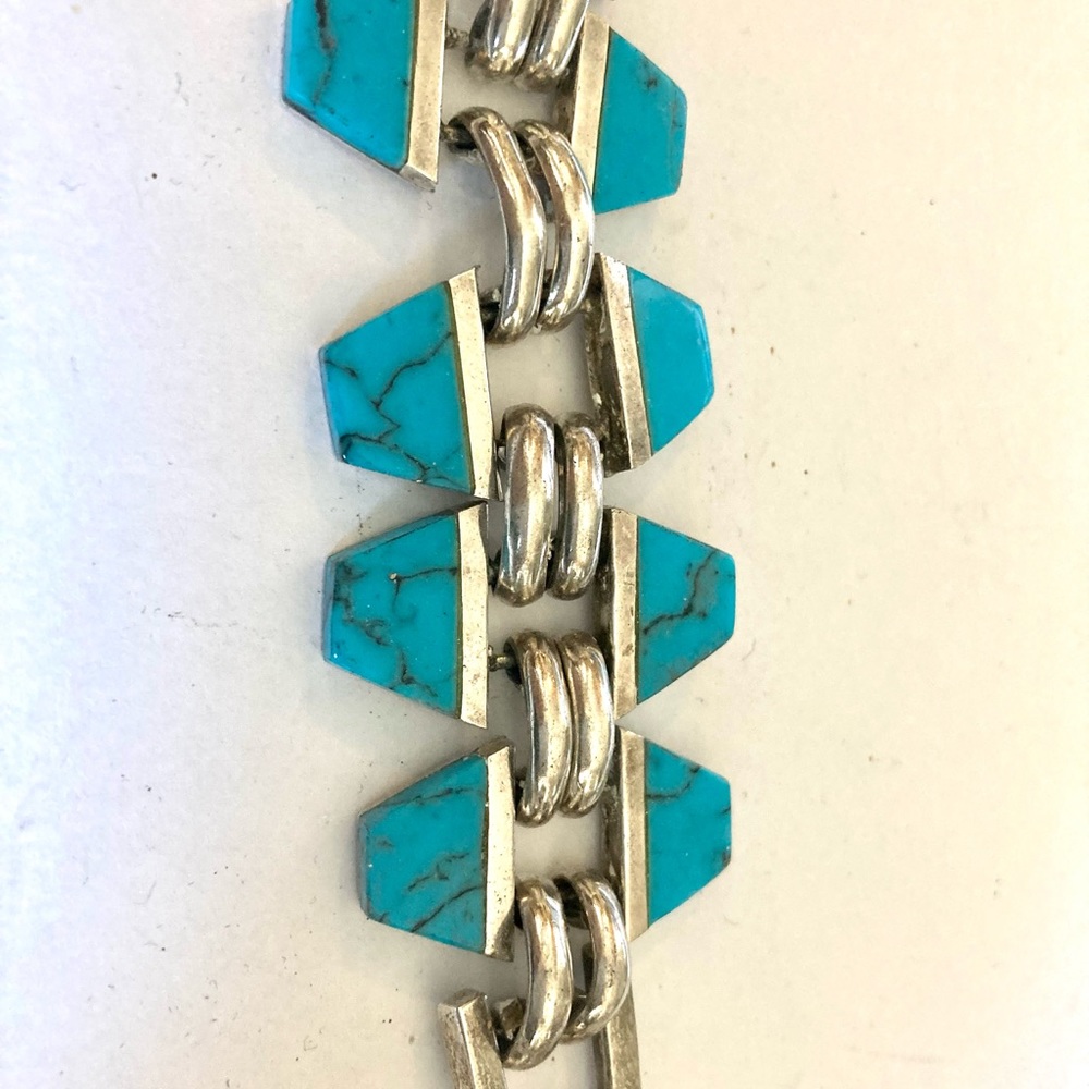 Unique Heavy Sterling & Turquise Bracelet - Picture 5 of 10